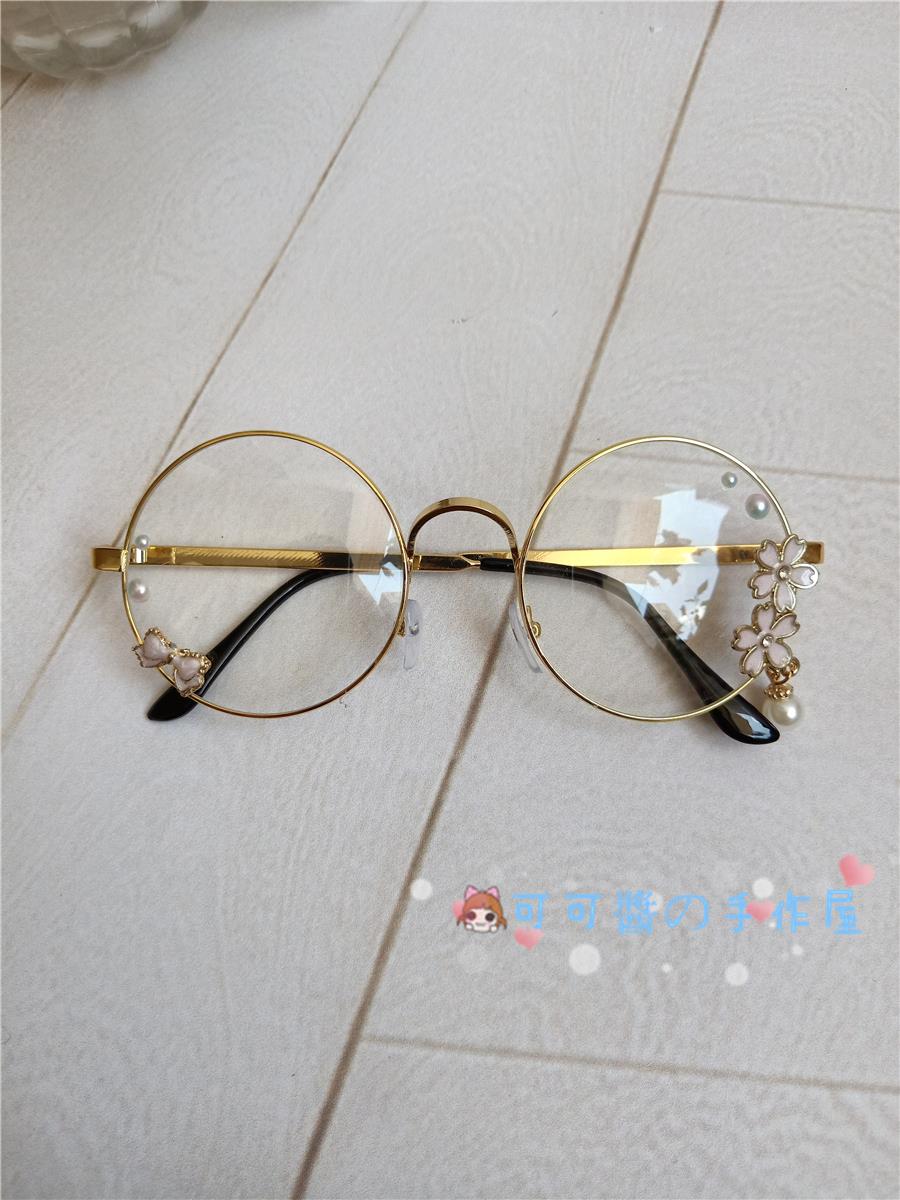 Lolita-gafas de sol bonitas y encantadoras, lentes góticas con flores de cerezo, montura de gafas redondas decorativas, gafas Geek De Harajuku japonés