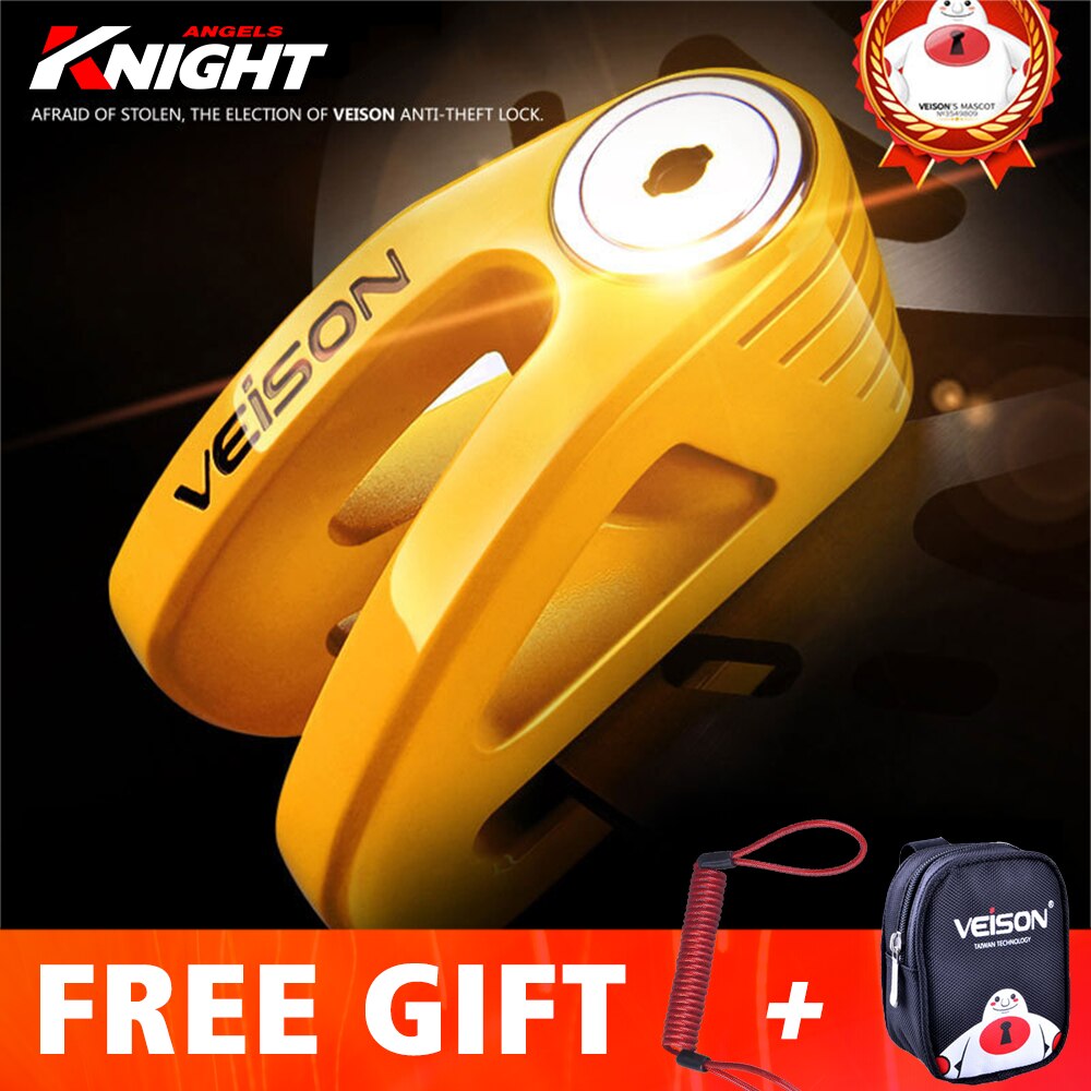 Motorcycle Lock Security Bike Alarm Anti-theft Motorcycle Disc Brake Lock Waterproof Alarm Moto Disc Brake Lock+Reminder Rope: DX11-Golden-1