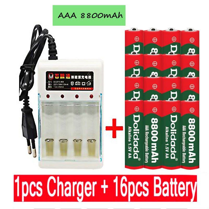 Aaa batteri 8800 mah genopladeligt batteri aaa 1.5 v 8800 mah genopladeligt alcalinas drummey  +1 stk 4- celle batterioplader: 16 stk