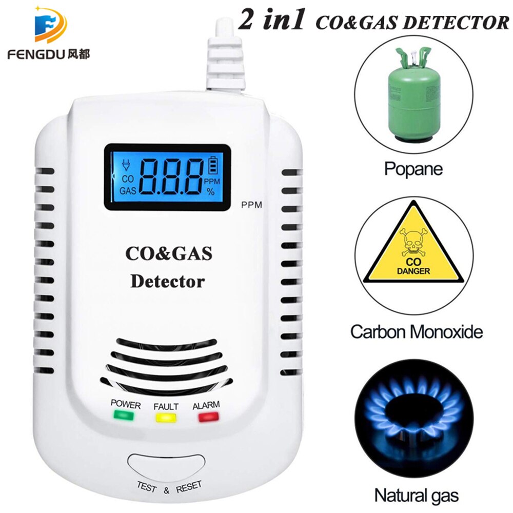 Co + Gas Detector Plug-In Huis Alarm Gas Detector Leak Sensor Detector Met Voice Promp En Led Display en Batterij