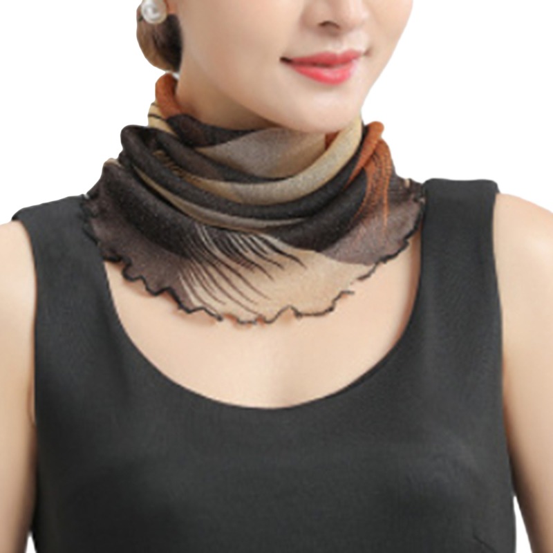 Spring Summer Chiffon Neck Collar Scarf Women Head Thin Sunscreen Variety Small Silk Anti-Uv Scarf Mask Multi-Function Scarf: Silver