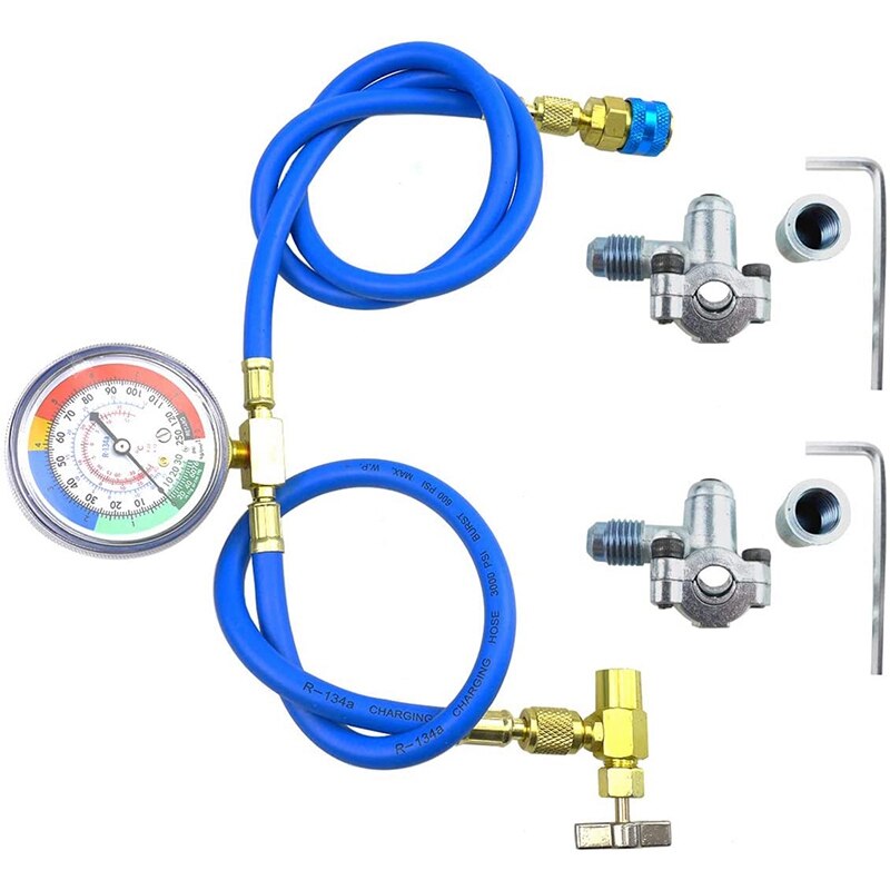 R134A Charging Hose with Gauge,with BPV31 Piercing Tap Valve Kit