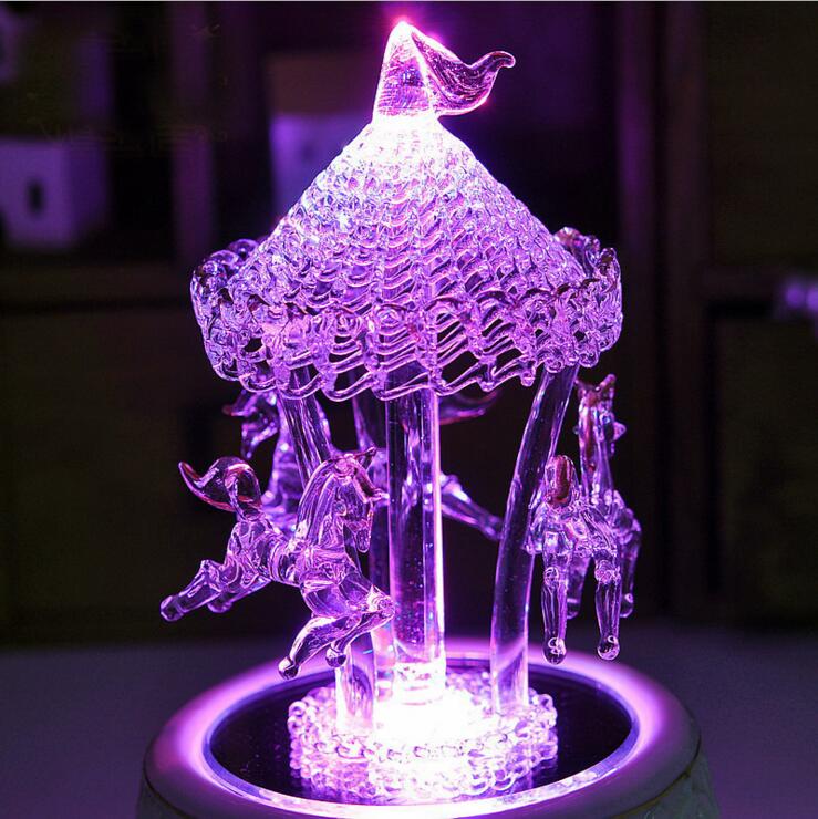 Flash Light Crystal Mp3 Bluetooth Merry-Go-Round Carousel Music Box Kids Girls Birthday Christmas Wedding Decoration Crafts