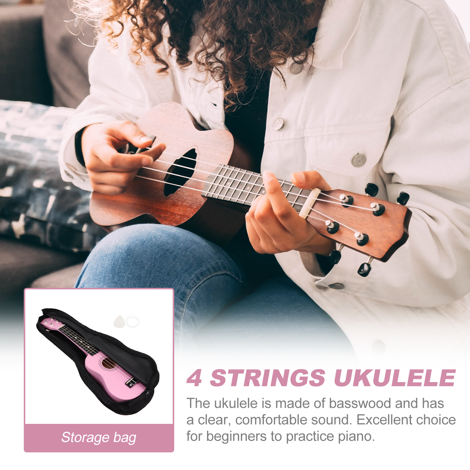 1Pc Ukulele Beginner Acoustic Instrument Lovely Kids Playing Ukulele