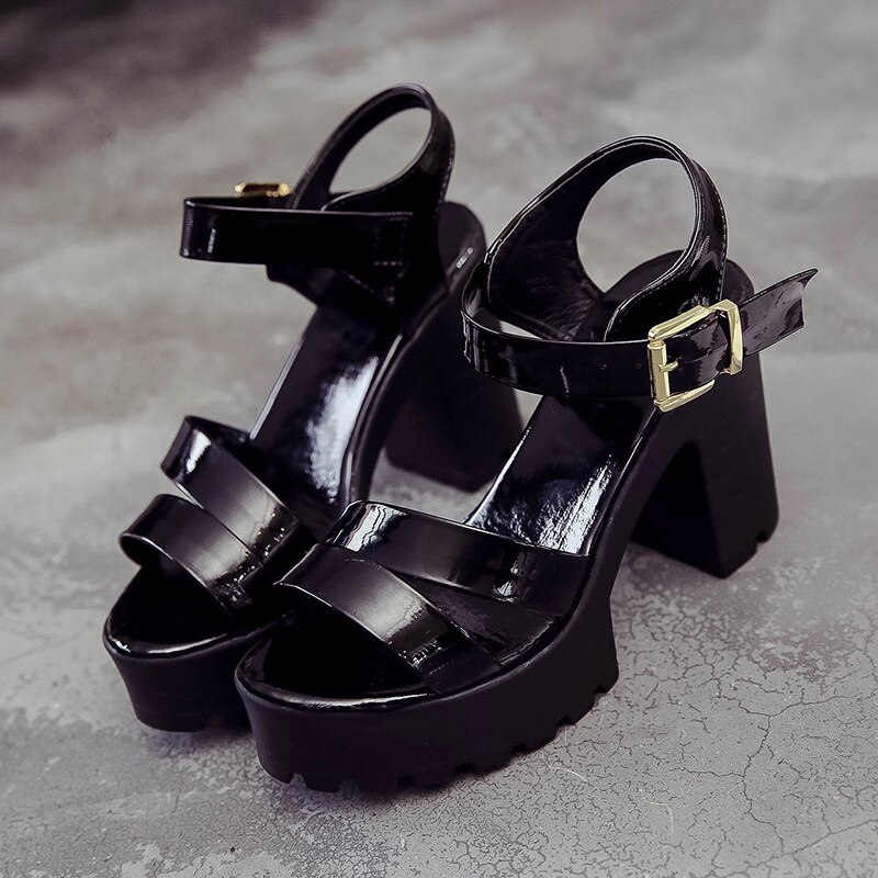 Zapatos de tacón con cuña para mujer, sandalias de PU, color blanco y negro, talla 35, 36, 37, 38, 39,: black / 39