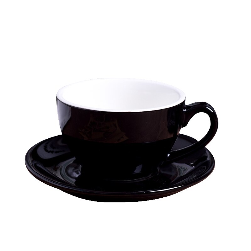 220ml keramiske kaffekopper kaffekoppsett europeisk stil cappuccinokopper for latte mokka te kaffekopp med tallerken: Svart