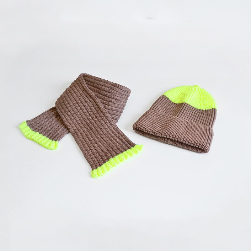 baby jenter gutt lue skjerf sett vinter varme låve lue hatt lappeteppe ullgarn strikkede hattemaker skjerf låve todelt sett: Lysebrun