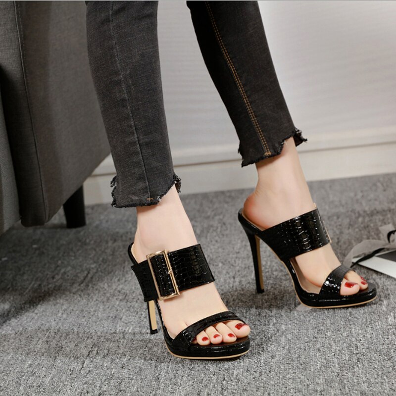 LEMAI-Sandalias de tacón alto para mujer y fino sin cordones, zapatos negros, sandalias maduras, , Verano