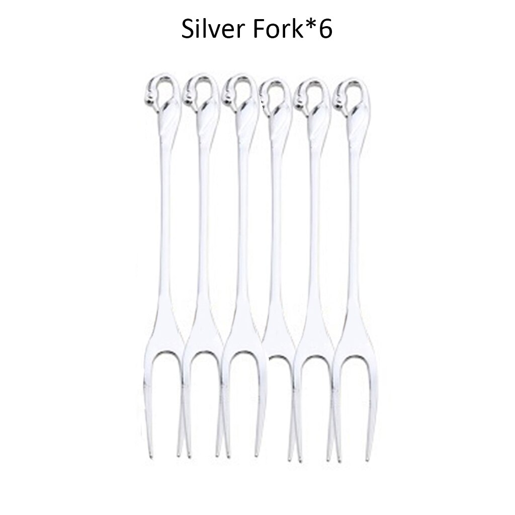 7 Pcs Swan Base Holder Dinnerware Set Stainless Steel Gold Spoon Fork Cutlery Coffee Cake Fruit Salad Dessert Flatware Teaspoon: H