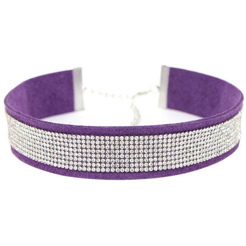 Gargantilla gótica de cuero negro con diamantes de imitación para mujer, collar de cristal, Gargantilla con estilo, joyería de ,: purple