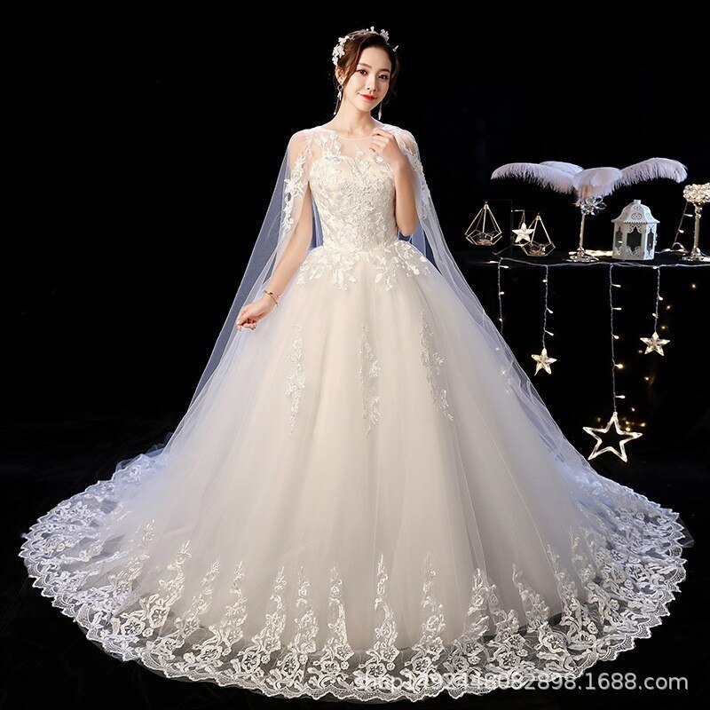 Robe de mariee smukke brudekjoler balkjole o-hals snøre med jakke applikationer mariage brudekjoler casamento