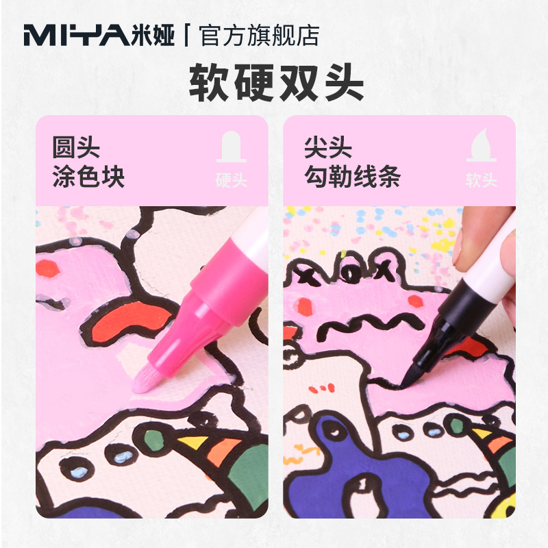 Miya pisaki akrylowe, markery z podwójną końcówką z końcówką pędzla i cienką końcówką 12/24/36/48 kolorów rysunek DIY rzemiosło dokonywanie dostaw sztuki