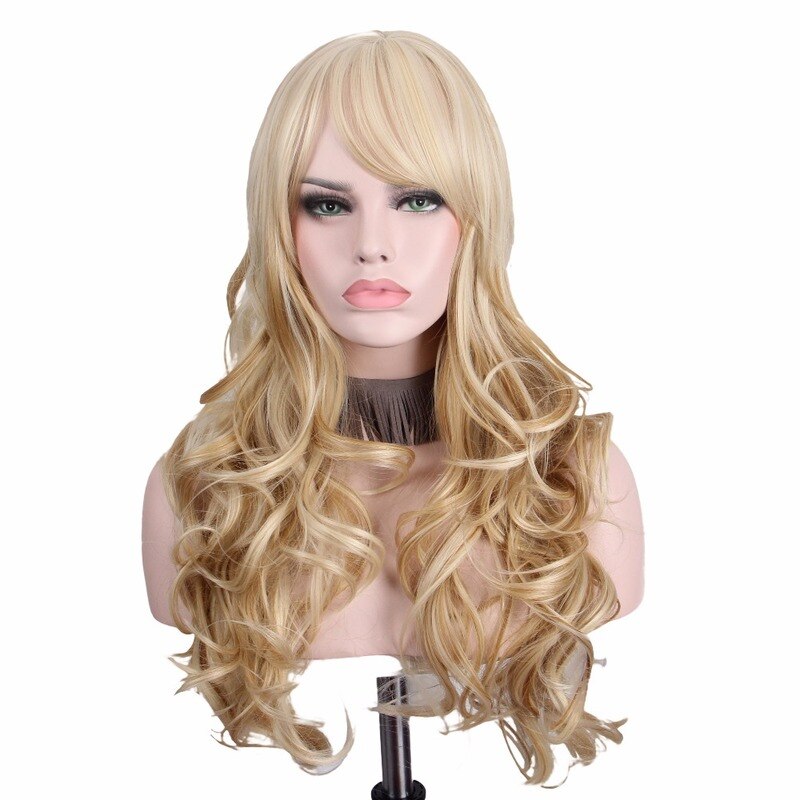 Langt blondt parykk hår anxin parykker for kvinner lange krøllete hår syntetiske parykker produsenter selges direkte billig topp