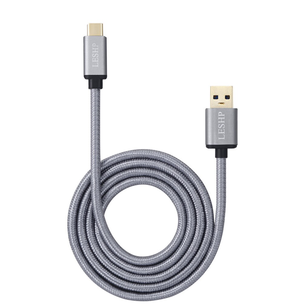 LESHP Metall Shell Nylon Geflochtene Leichte Dauerhafte Sichere Großen Strom USB 3,0 A auf USB Typ-C Lade Daten ladegerät 1M Kabel: Gray