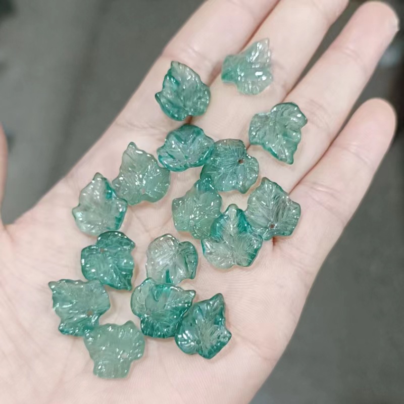 20 piezas hojas de calabaza de 15MM, cuentas de Murano, cuentas de cristal de flores de Color degradado múltiple para fabricación de joyería, accesorios DIY hechos a mano: Blanco