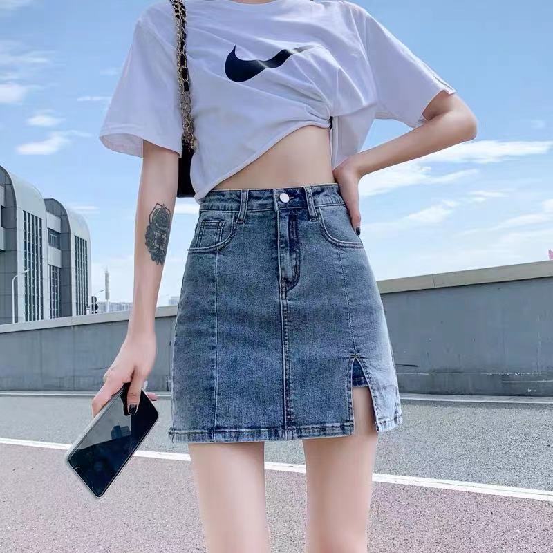 Jupe courte en Denim taille haute pour femmes, été 2022