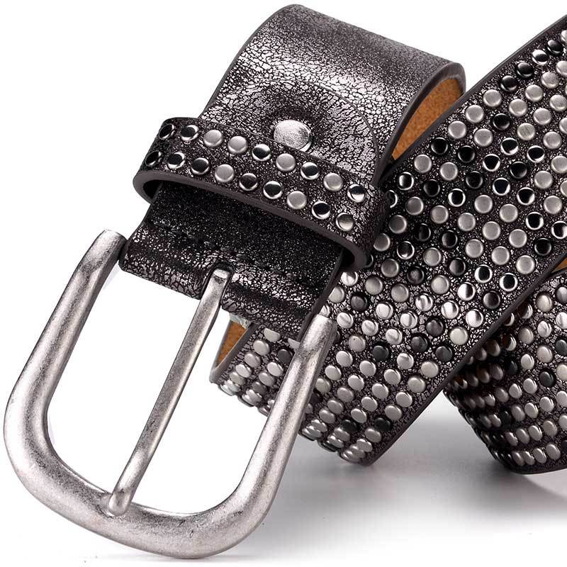 Ceinture large pour femmes en croûte de cuir PU, avec rivets rétro, ceinture large sauvage, style européen et américain