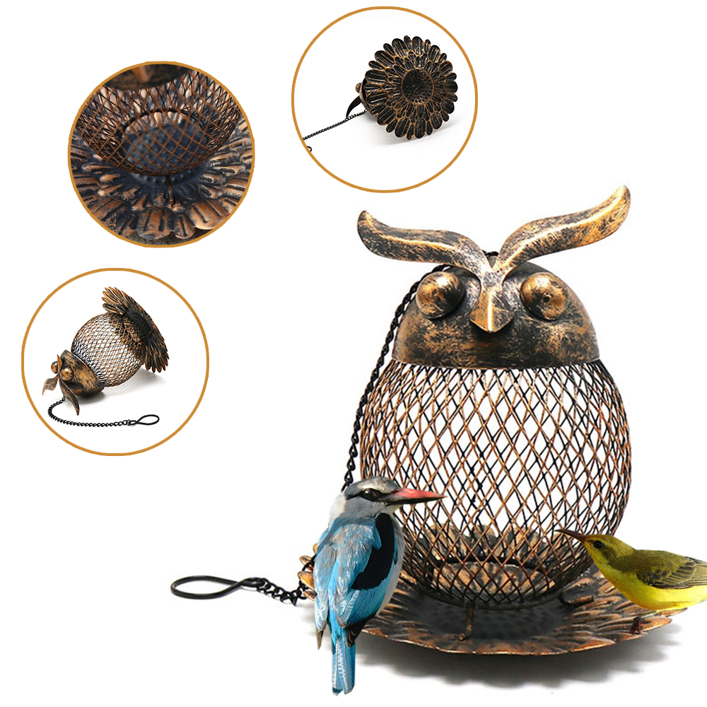 1pc Wild Bird Owl Shape Feeder Outside Hanging Metal Mesh Wild Hummingbird Feeders Owl Decor Accessories for Outdoor Garden Yard