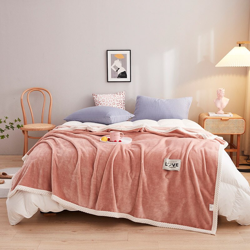 Yaapeet Winter Flannel Blanket Double Thicken Warm Throws Blanket Super Sofa Heavyweight Decorative Bed Blanket 200x230cm: Rose Red / 180x200cm