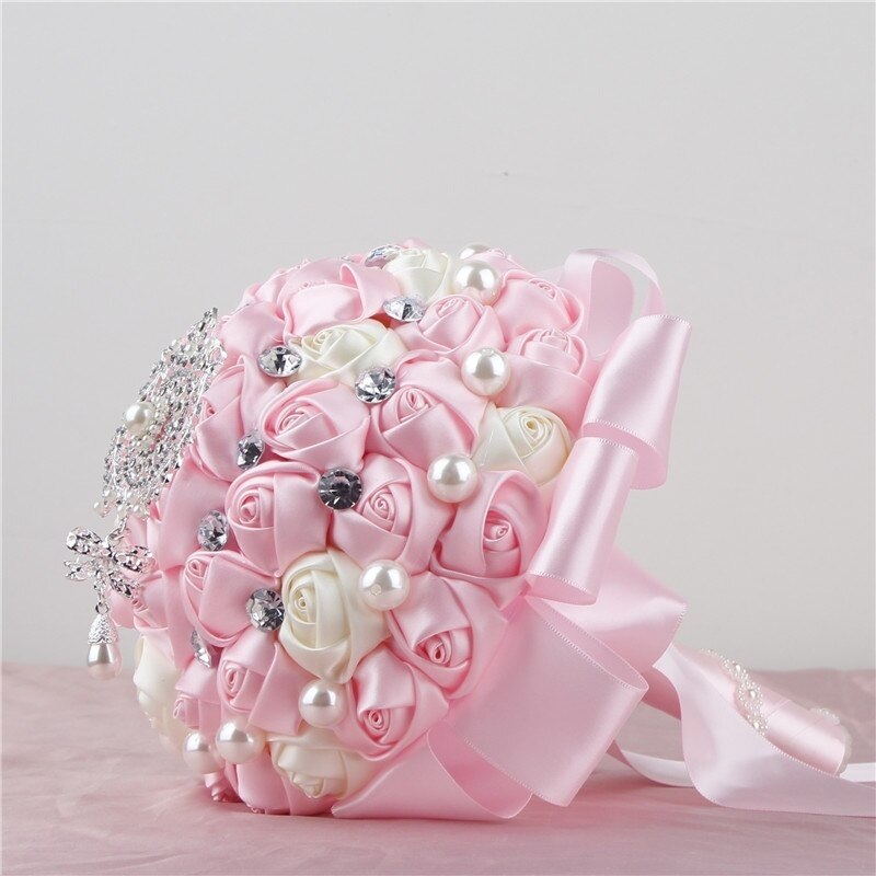 Gorgeous Crystal Beads Ribbon Royal Blue Wedding Bouquets Buque De Noiva Artificial Ramo Boda