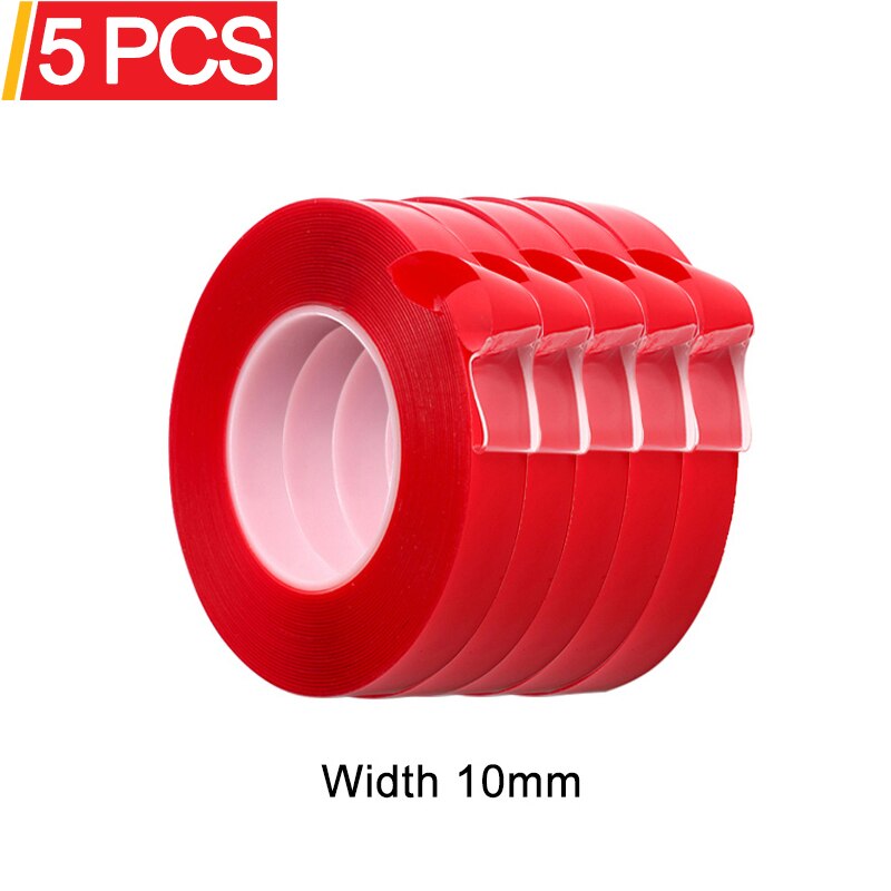 Luduo 5 stk 3m rød dobbeltsidet selvklæbende tape bil klistermærker akryl gennemsigtig ingen spor interiør super fast 8/10/15/20mm: Bredde 10mm