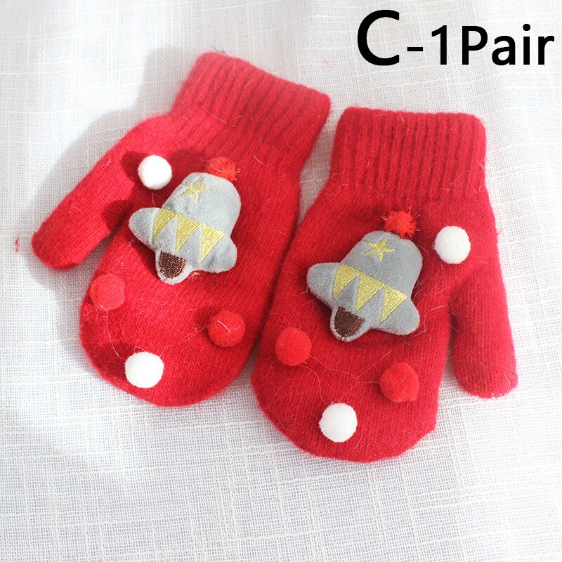 Christmas Red Full Finger Gloves Mittens Snowman Gloves Girl Knitting Needle Thickened Party Year Children