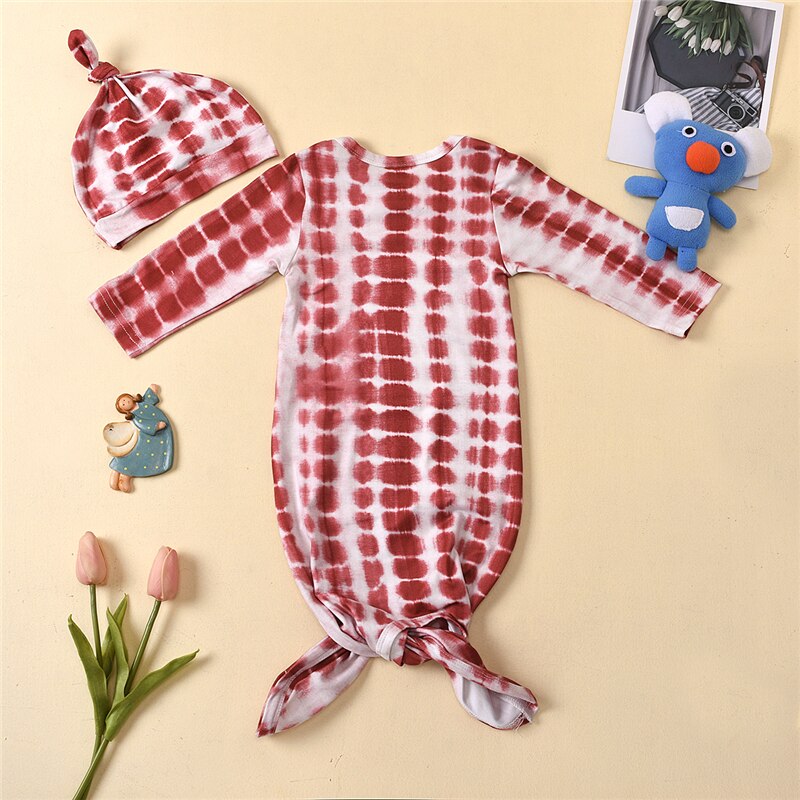 Mode Tie-Dye Gedrukt Baby Meisjes Jongens Slaapzakken Hoeden 2 Stuks Lange Mouw Katoenen Deken 6 Kleuren