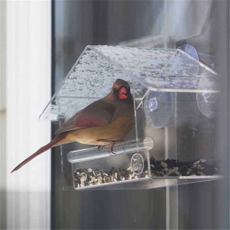 Pet Acrylic material Pet Bird feeder Clear Window Squirrel Proof Bird Feeder Window bird feeders AB