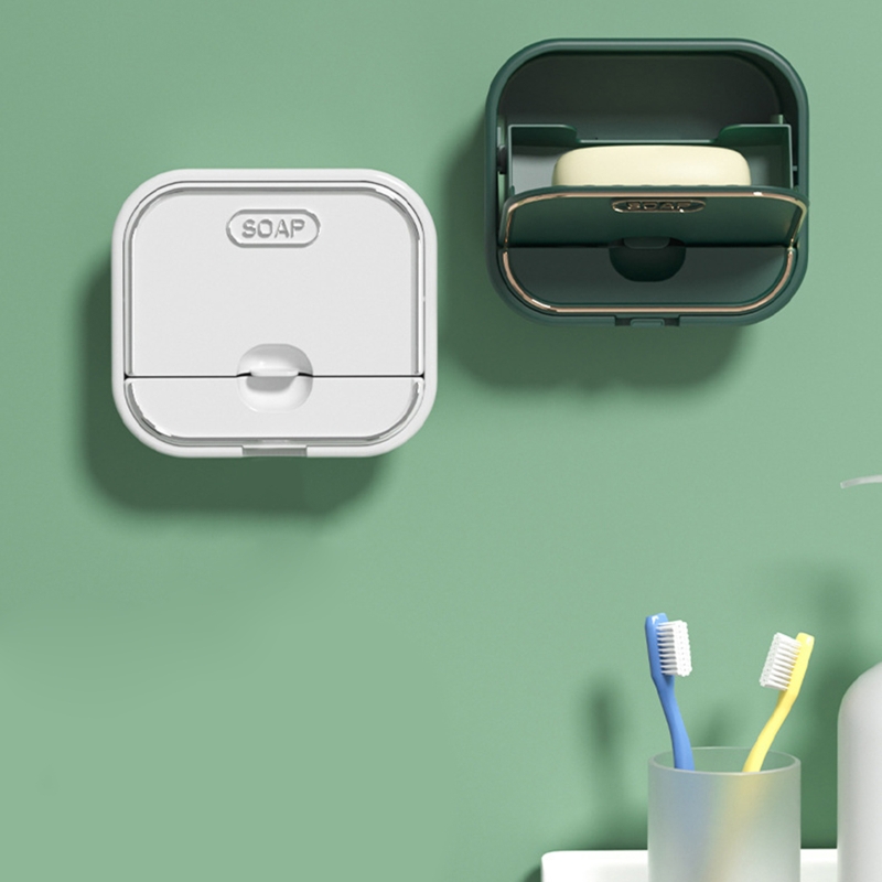 Flip Lid Drain Soap Box w/Drawer Drain Tray,for Kitchen Bathroom Easy to Install