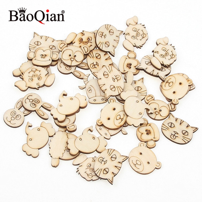 30 Stück natürliches schönes Tiermuster aus Holz zum Selbermachen, Holzhandwerk für handgefertigte Scrapbooking-Kunst, Zubehör, NäHenne, Heimdekoration