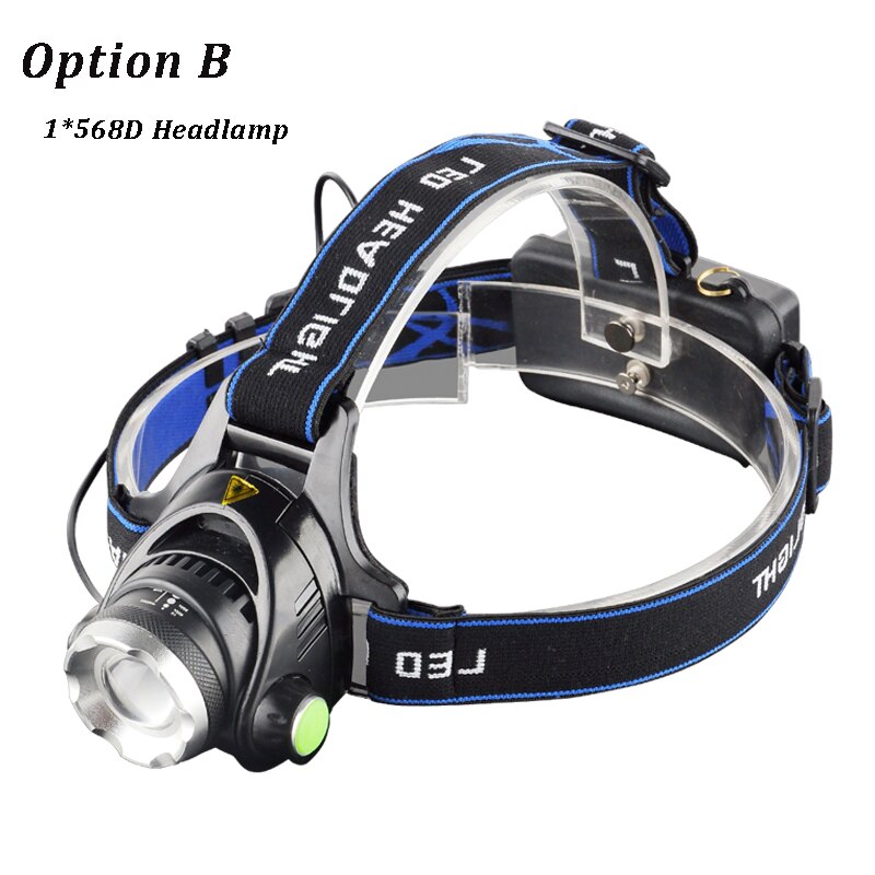 6000 Lumen Koplamp 5 * Led T6 Koplamp 4 Mode Koplamp Oplaadbare Head Lamp Zaklamp + 2*18650 Batterij + Ac/Dc Lader: option B