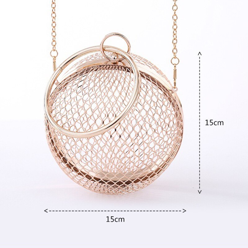 Metal Ball Women Shoulder Bag Gold Cages Round Hollow Clutch Luxury Wedding Party CrossBody Purse Handbag Travel Beach Bags