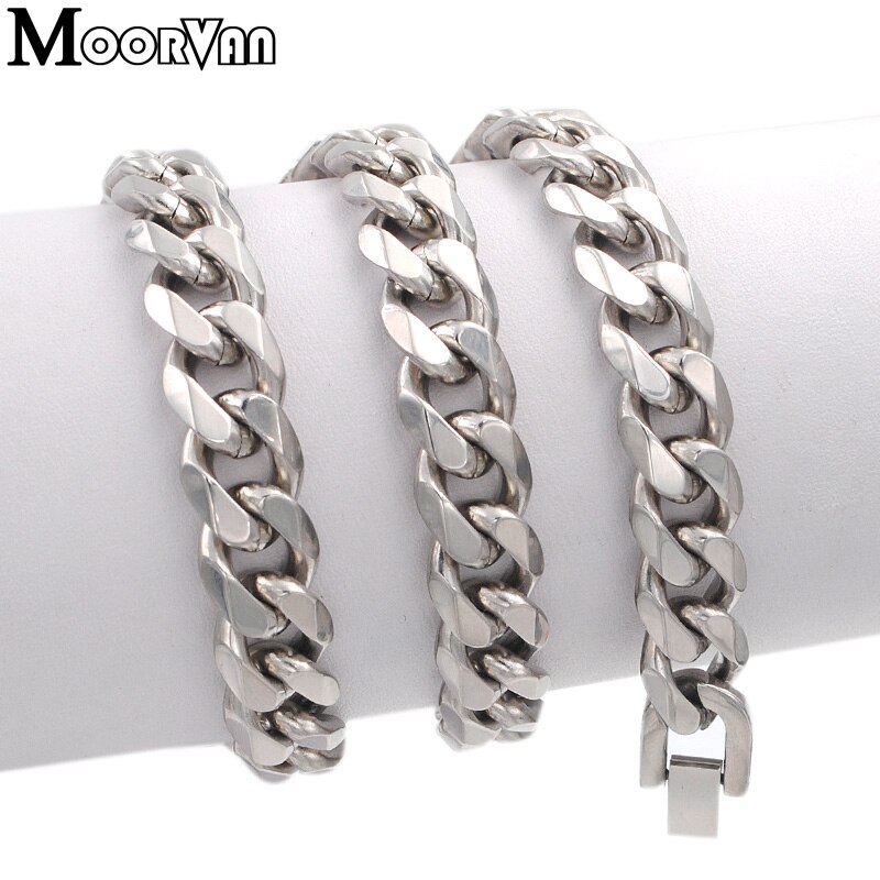 Moorvan 7mm/10mm/13mm men&#39;s necklace six flat curb buban stainless steel chain jewelry for party cool punk man jewelry