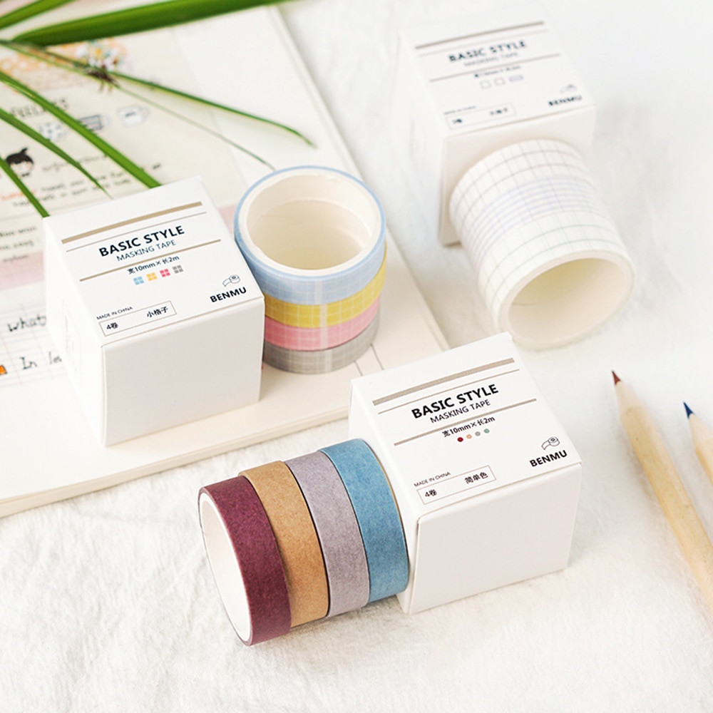 Basic Style Grid Pure Color Washi Tape Set DIY Scrapbooking Sticker Label Masking Tape School Office Supply