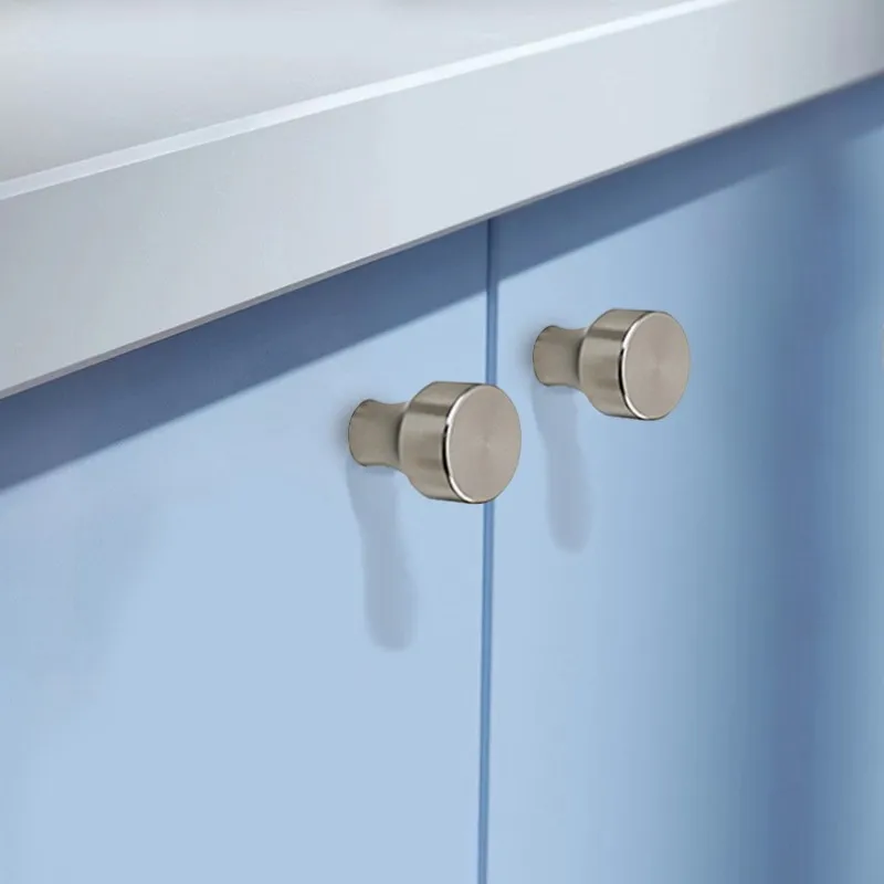 Manija de un solo orificio de aluminio plateado, cajón de armario moderno, perilla redonda, muebles de armario de cocina, manija de puerta pequeña, decoración del hogar