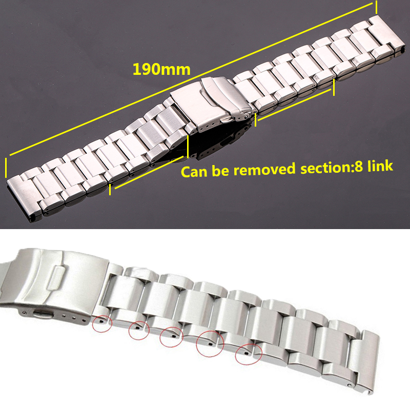 Solid Stainless Steel Brushed Watch Strap with Safety Clasp 18mm 20mm 22mm 24mm Available in Black Silver Unisex Watch Band