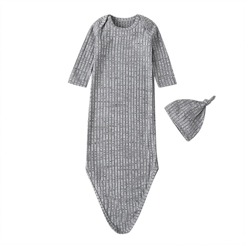 Infant Baby Boy Girl Solid Knitted Swaddle Wrap Blanket+Hat Set 0-1Y: Gray
