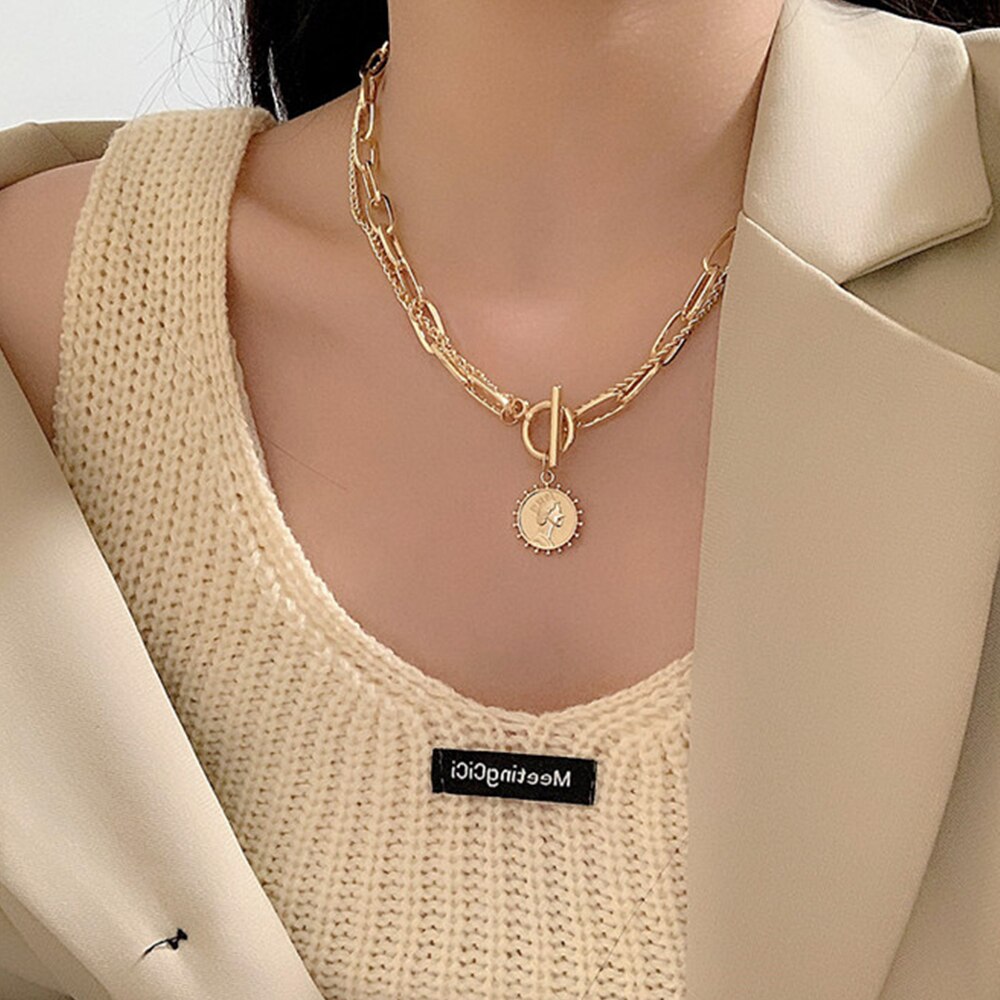 Bohemian Multi-layer Pendant Necklace for Women Vintage Coco Cross Lotus Virgin Mary Collar Choker Bead Chain Jewelry: IPA0576