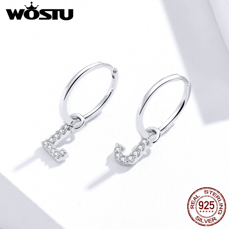 WOSTU Authentic 925 Sterling Silver Simple Circle Hoop Earrings Fit For Letter Charms DIY Earrings Jewelry CQP035