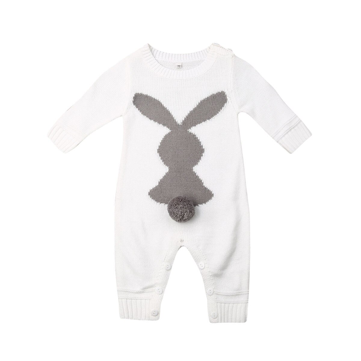 Baby Autumn Winter Clothing Newborn Baby Boy Girl Bunny Knitted Wool Romper Long Sleeve Warm Bunny Print Playsuit Outfit: White / 24M