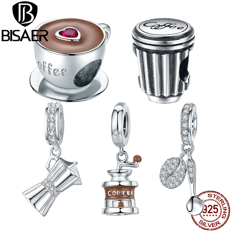 Bisaer 925 sterlingsølv kaffebønnesæt perler charms sølv 925 originale klare cubic zircon smykker gør efc 171