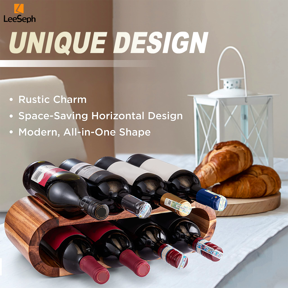 Leeseph Weinregal aus Holz, 2-stufiges Weinregal für 8 Flaschen, freistehende Weinaufbewahrung, Weinregal-Organizer, Weinflaschenhalter