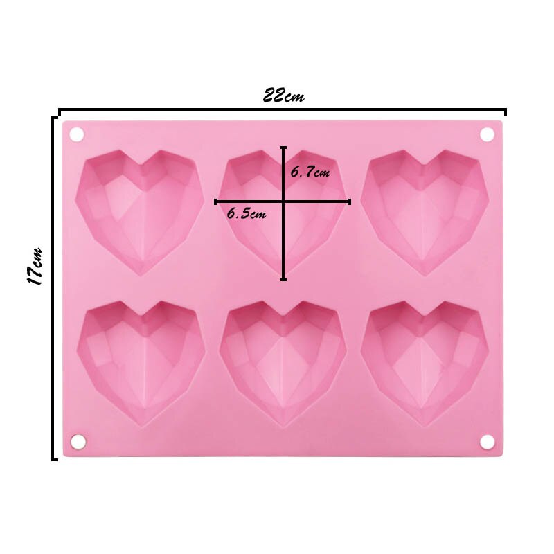 6 Holte Diamant Liefde Siliconen Cakevorm Siliconen 3D Hartvorm Fondant Cake Chocolade Bakken Mold Modelling Decor