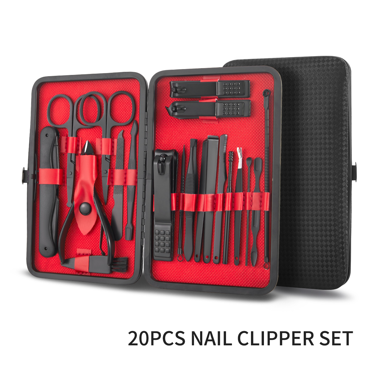 7-24 stuks manicureset roestvrij staal professionele pedicureset nagelschaartje verzorgingsset met zwart lederen reisetui: Black