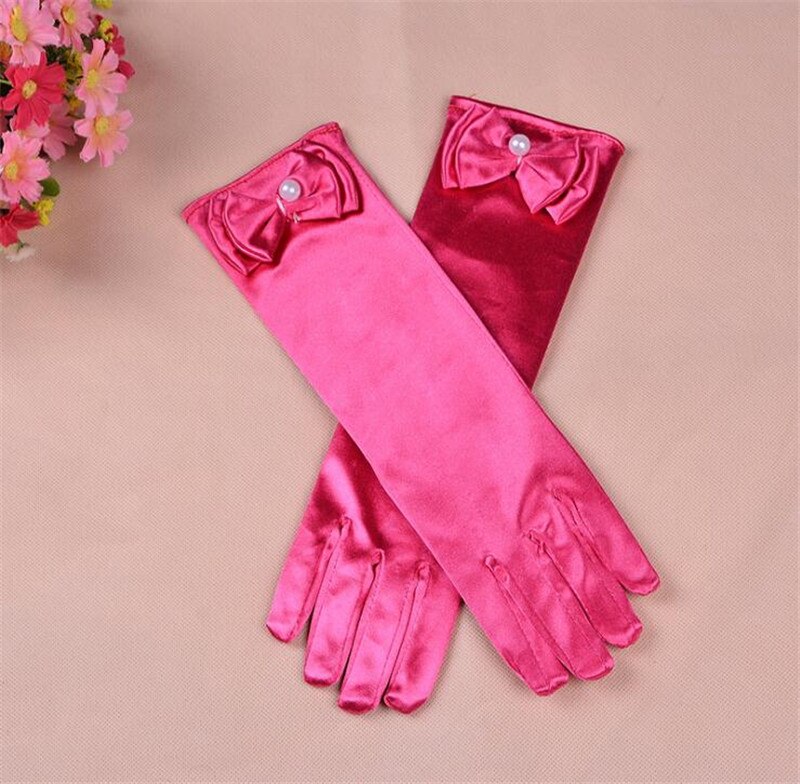 Gants longs en Satin Stretch pour enfants | 1 paire, nouvelle , gants de soirée d'opéra, accessoires pour vêtements de pour filles: Rose red