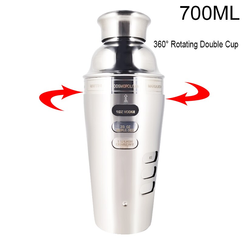 Bar Martini Bartender Tool-Mezclador de vino de 400ML/14OZ, botella agitadora, jugo de fruta, nieve, taza doble a escala, coctelera de vidrio: Double Shaker 700ML