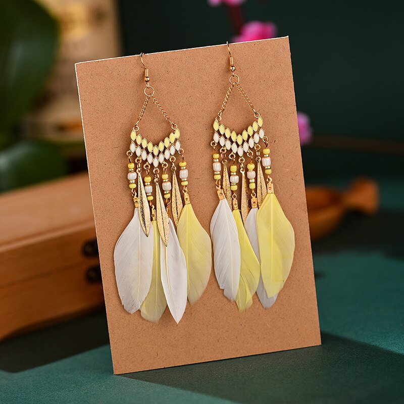 Long Tassel Feather Style Ethnic Boho Big Dangle Statement Earring Wedding Earrings Accessories: E7
