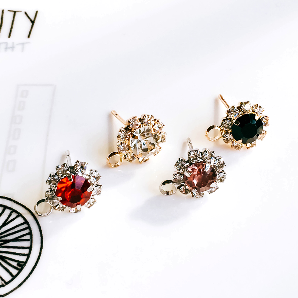 ZEROUP Rhinestone White K Gold Plated Stud Earrings 4 Colors Ear Accessories Jewelry Component Diy Material Handmade 6pcs
