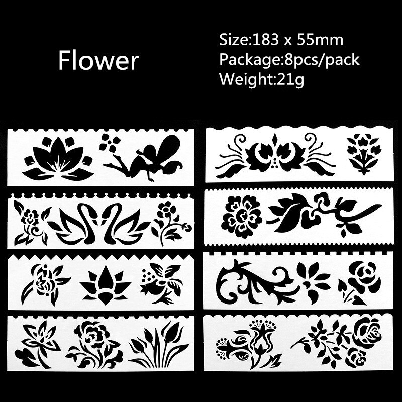 8 Stks/pak Sjabloon Heerser Leuke Multifunctionele Hollow Tekening Liniaal Voor Kinderen Student Briefpapier School Kantoorbenodigdheden: Flower
