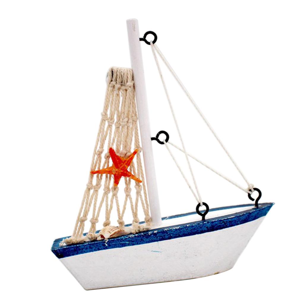 Sailboat Model Decoration - Wooden Sailing Boat Home Decor Set, Beach Nautical: Fishnet